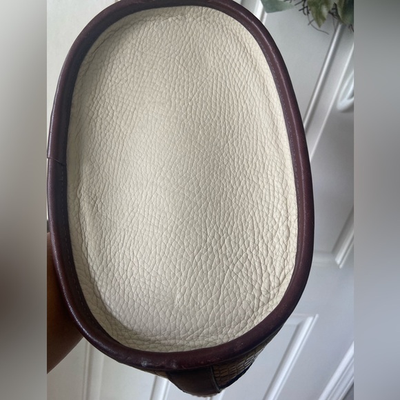 Brighton Bucket Bag Beige Pebble Brown Croc Leather Braid Strap Handbag Shoulder - Picture 5 of 10